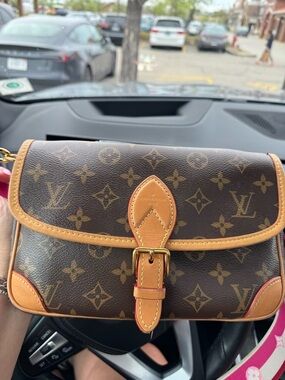Louis Vuitton Brown Monogram Crossbody with Tan Trim and Gold Buckle